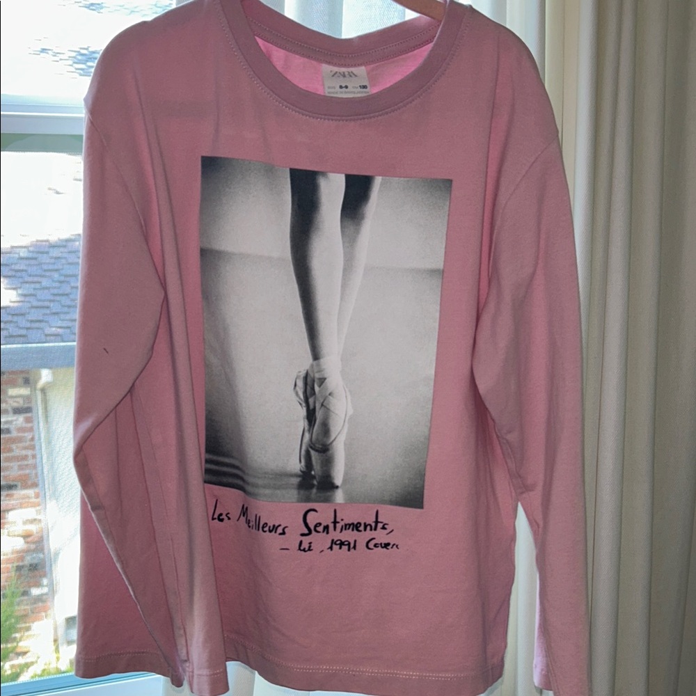 Zara Pink Long Sleeve Tee with Ballet Print